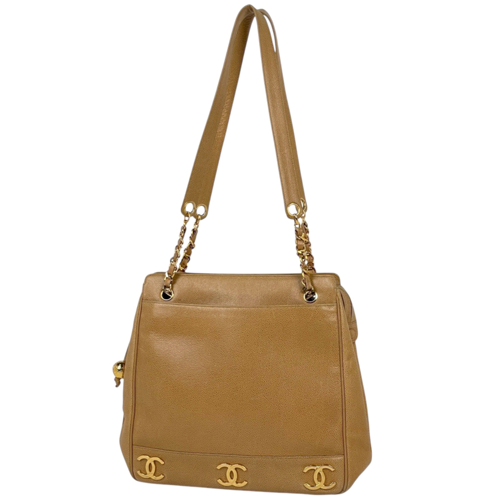 Chanel CHANEL Tote Bag Triple Coco Mark Caviar Leather Brown Women's
